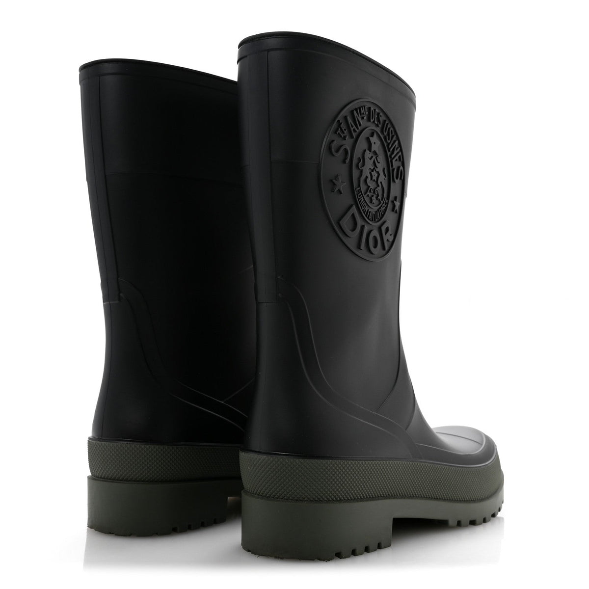 Christian Dior Rubber Women's Diorunion Rain Boots 38 Black Military