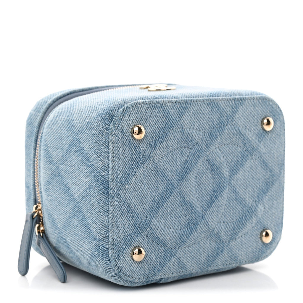 Chanel Denim Quilted Small CC Vanity Case Blue