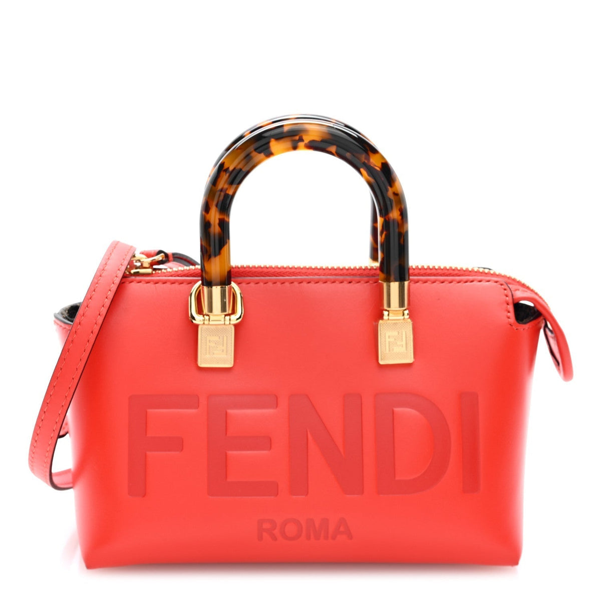 Fendi Vitello King Logo Embossed Mini By The Way Top Handle Bag Papavero