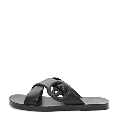 Gucci Cosmos Softy Calfskin Interlocking G Slide Sandals 12 Black