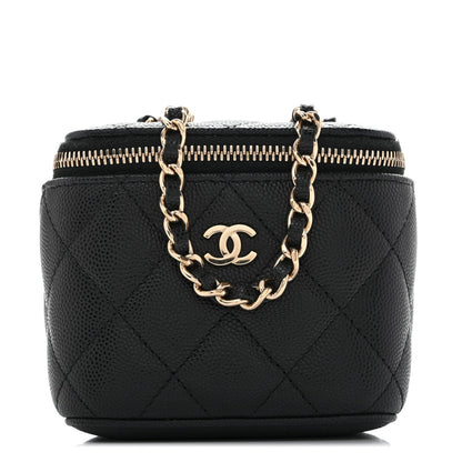 Mini Quilted Caviar Handbag - Black