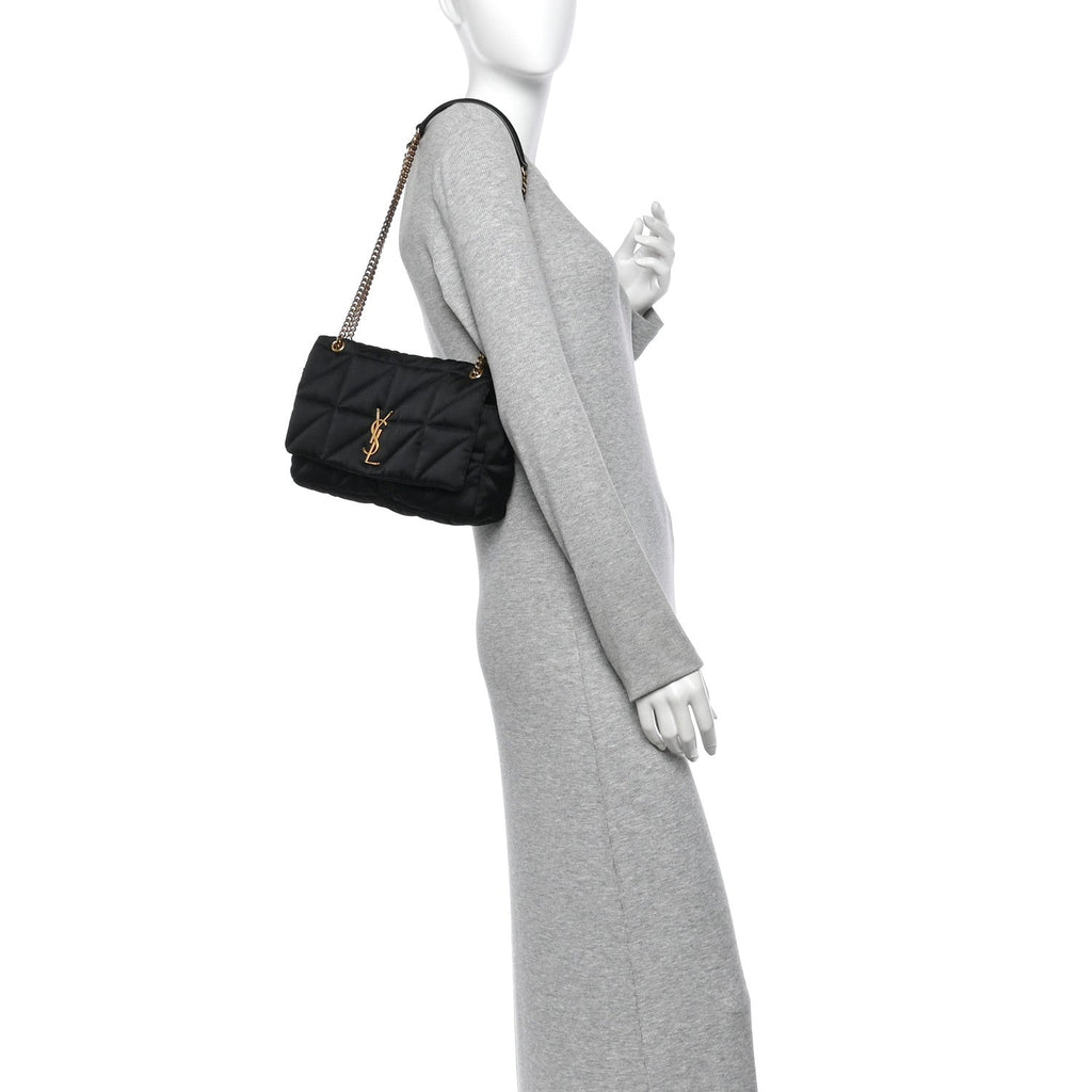 Saint Laurent Satin Patchwork Monogram Medium Jamie Bag Black