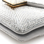 Valentino Garavani Crystal Suede Small One Stud Clutch Silver