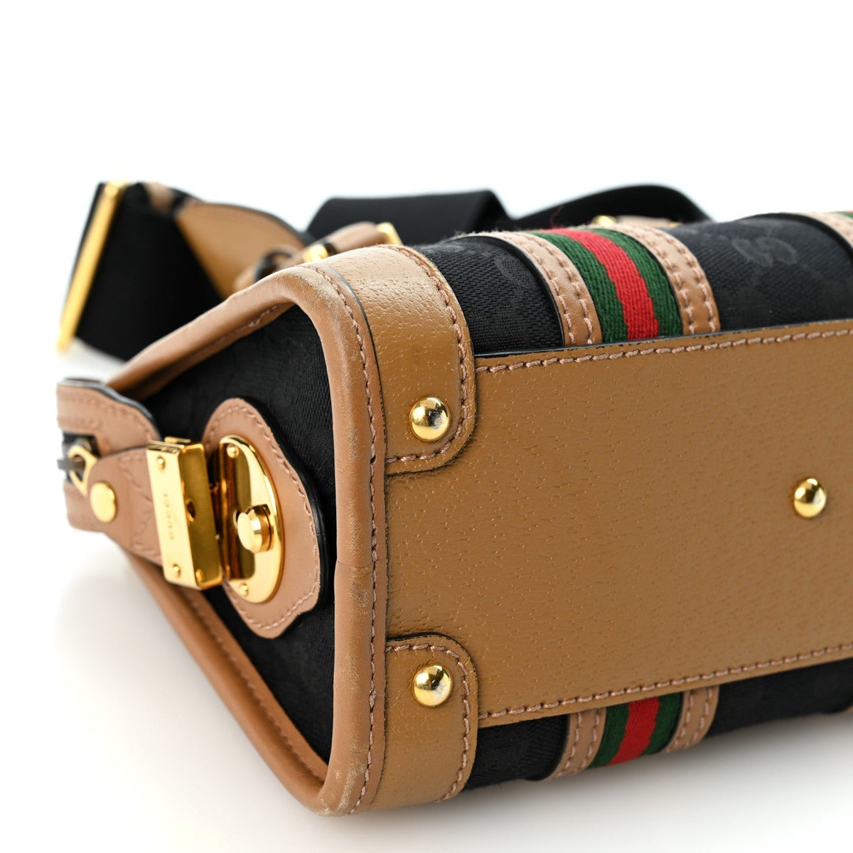 Gucci Monogram Textured Dollar Calfskin Web Mini Bauletto Bag Black Koi Beige
