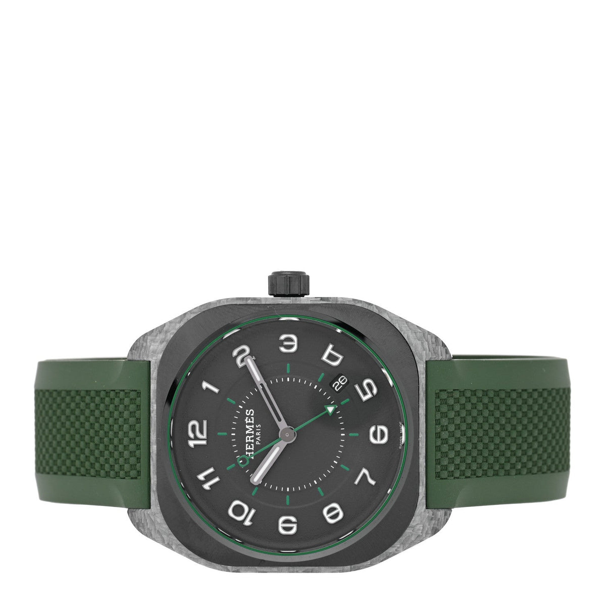 Hermes Glass Fiber Ceramic Rubber 39mm H08 Automatic Watch Vert 1928498