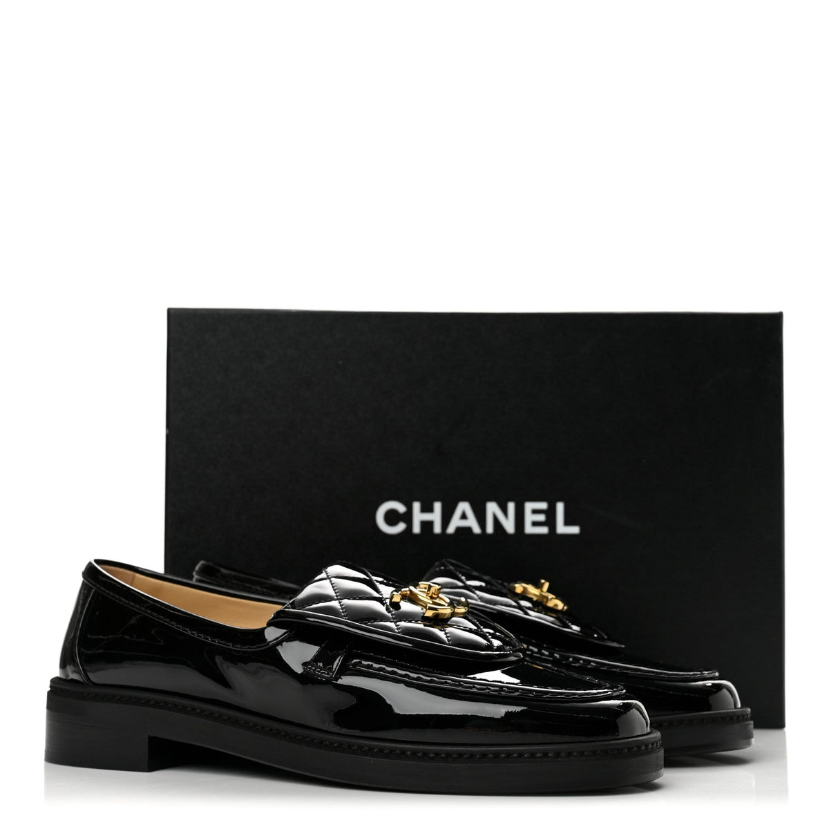 Chanel Patent Quilted CC Turnlock Women's Loafers Black