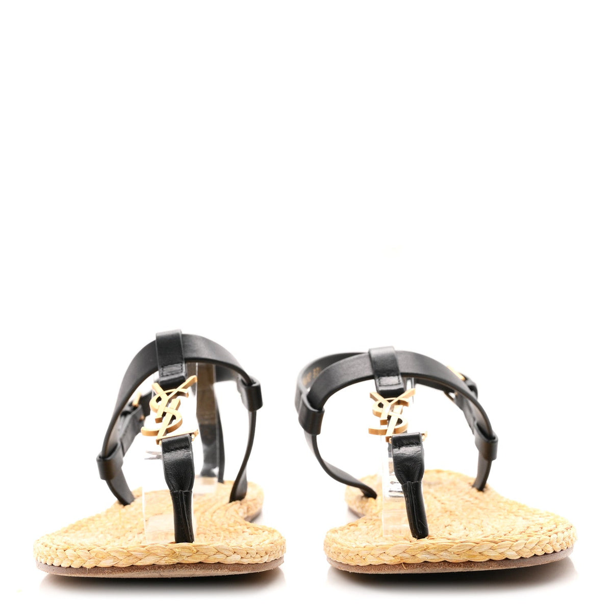 Saint Laurent Calfskin Raffia Cassandra Women's Sandals Black