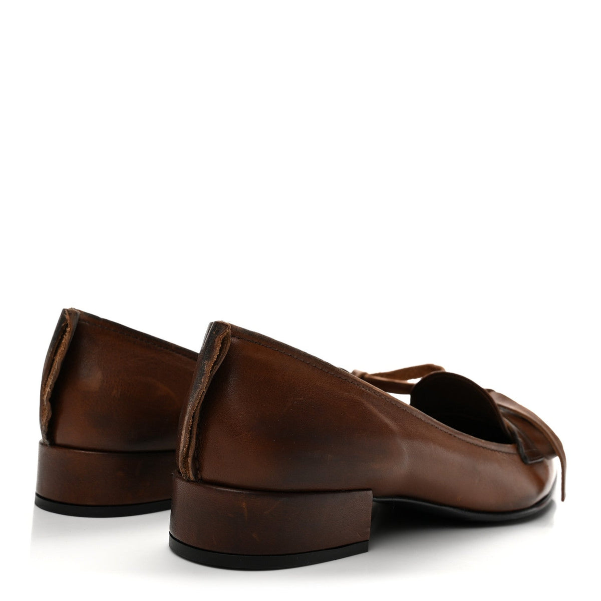 Prada Vitello Women's Old Bow Loafers 39 Cacao