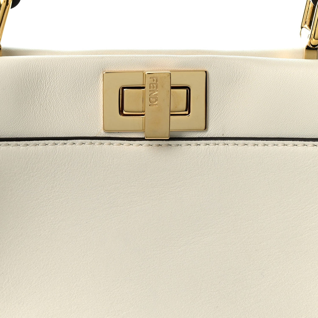 Fendi Vitello Seta Canvas FF Mini Peekaboo Iconic Satchel Uovo Sigaro Marrone