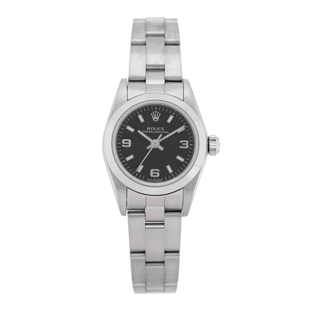 Rolex Stainless Steel 24mm Oyster Perpetual Watch Black 76080