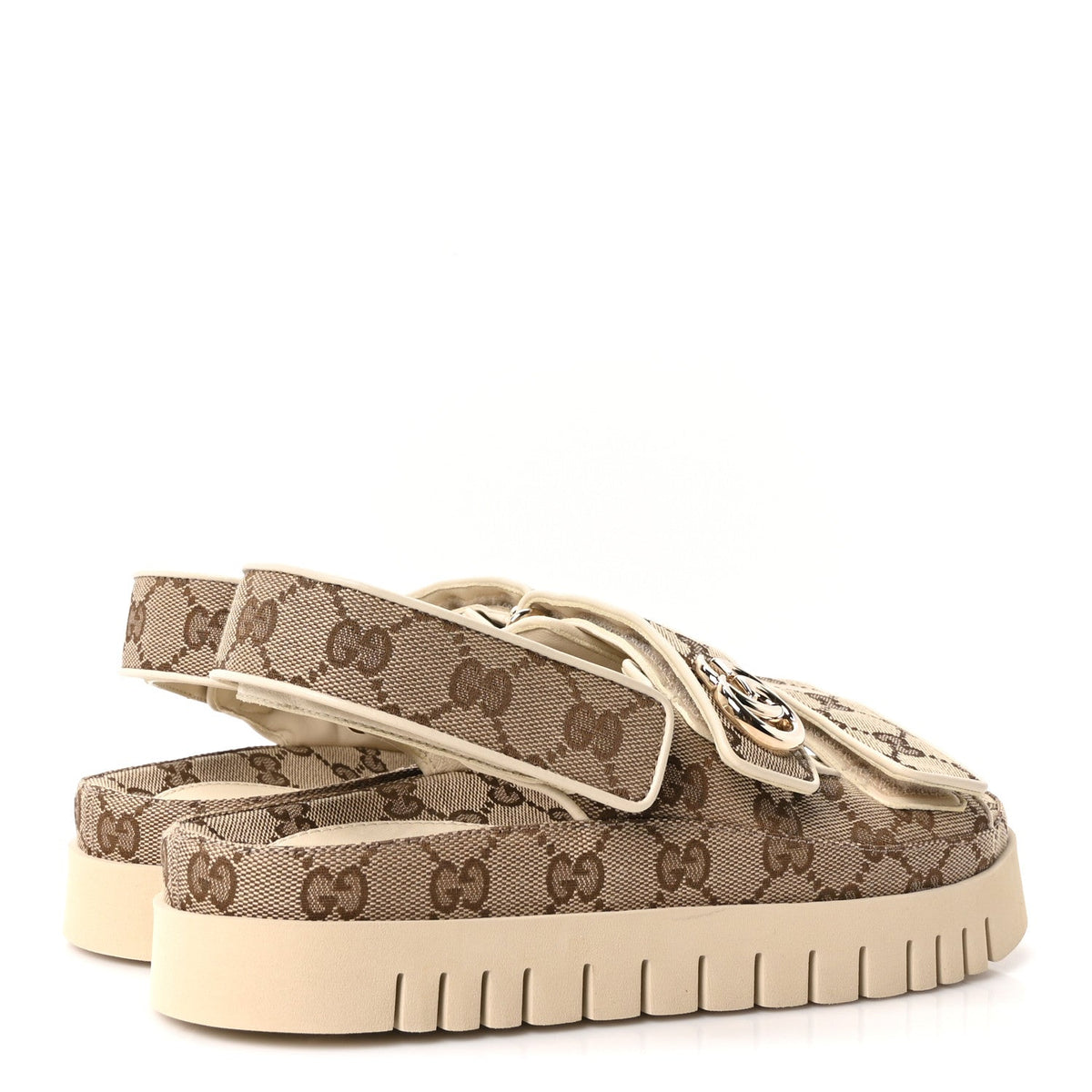 Gucci Canvas Suede Women's Double G Dad Sandals 37 Beige Ebony New Acero