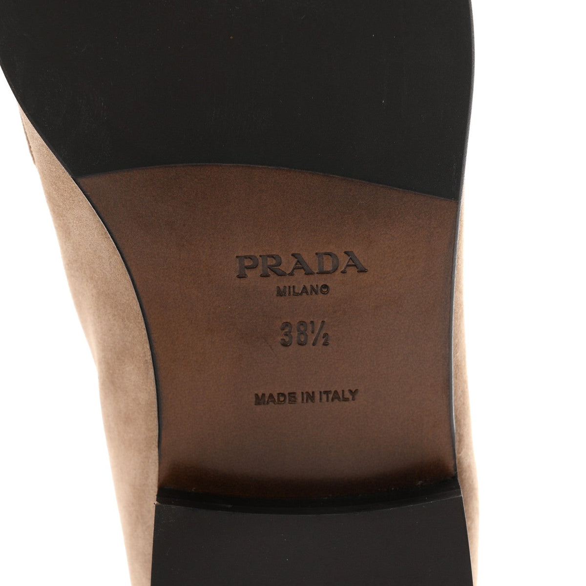 Prada Suede Calfskin Women's Metal Triangle Logo 10mm Loafers 38.5 Corda
