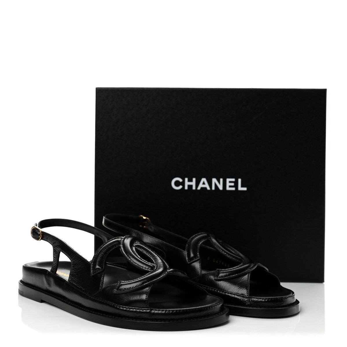 Chanel Crumpled Shiny Lambskin Women's CC Cut Out Dad Sandals 39 Black