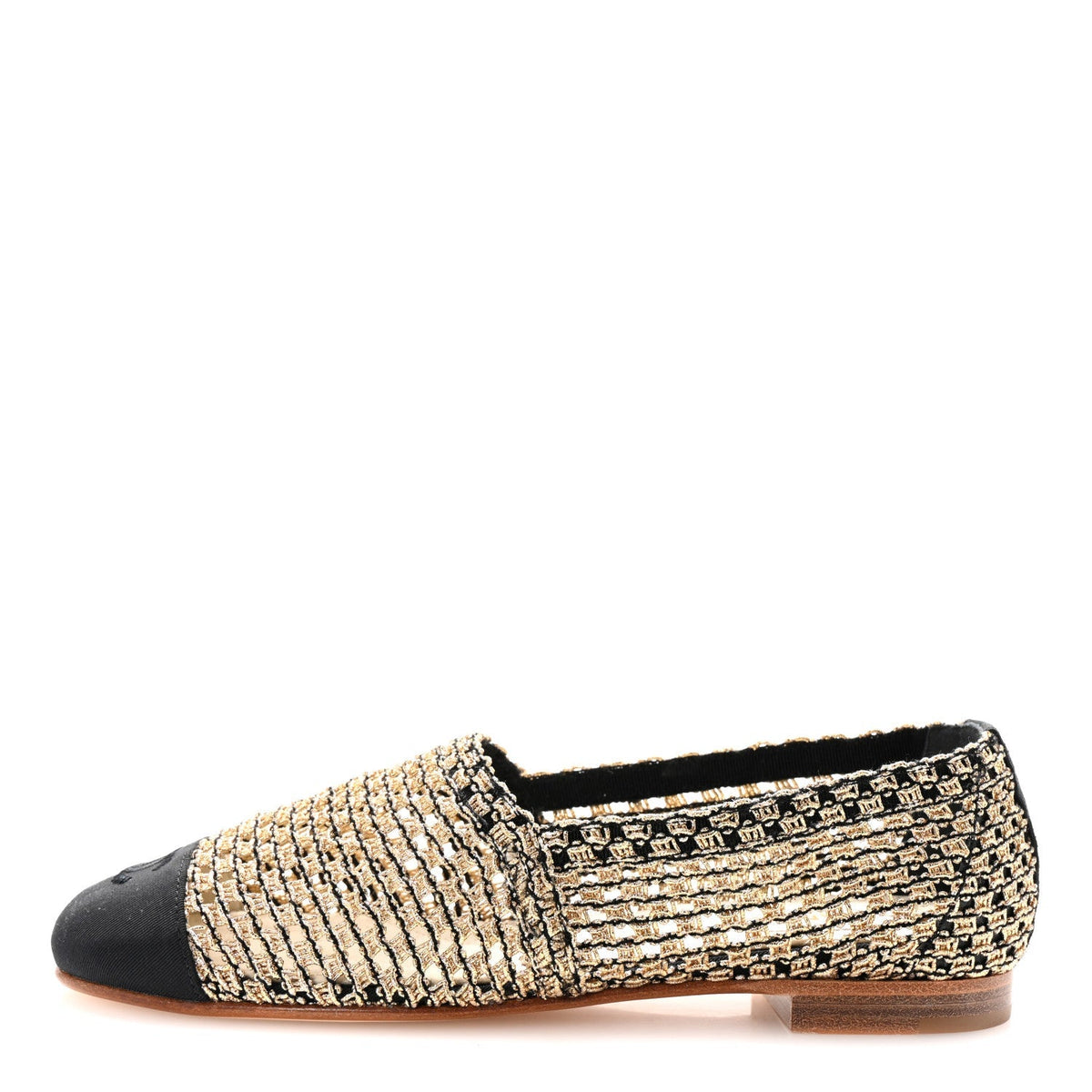 Chanel Knit Grosgrain Women's Cap Toe CC Moccasin Loafers 36 Gold Black