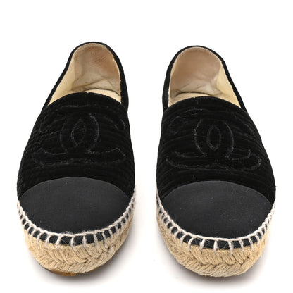 Chanel Velvet Grosgrain Women's CC Espadrilles 38 Black
