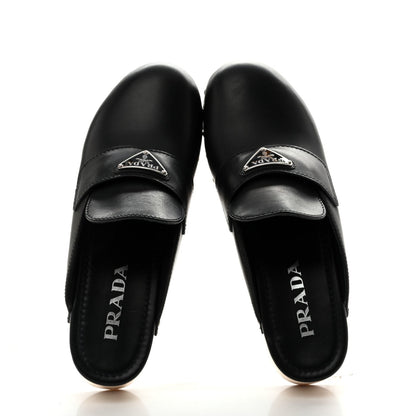 Prada Calfskin Women's Metal Triangle Logo 45mm Clogs 40 Black