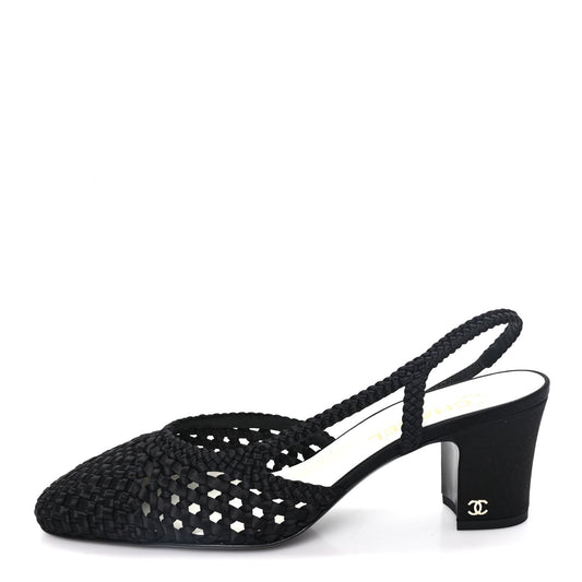 Satin Braided Slingback Pumps Black