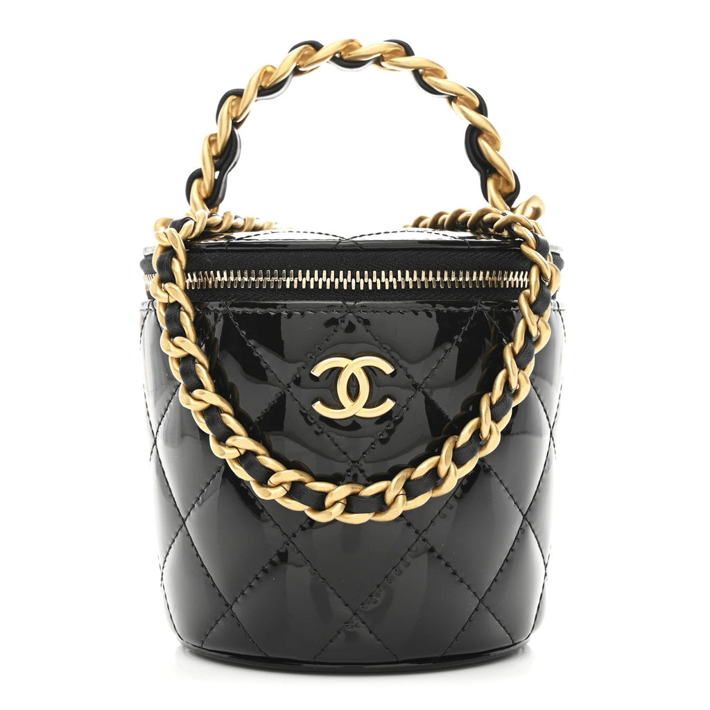Chanel Patent Quilted Afternoon Tea Top Handle Vanity Case Black