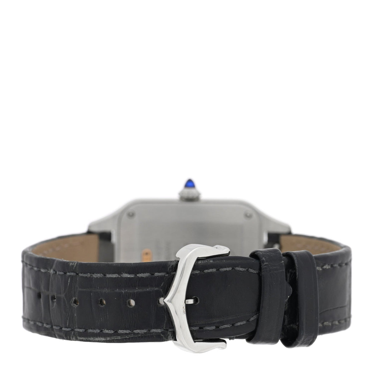 Cartier Stainless Steel 18K Yellow Gold Alligator 31.4mm Santos Dumont Watch Grey
