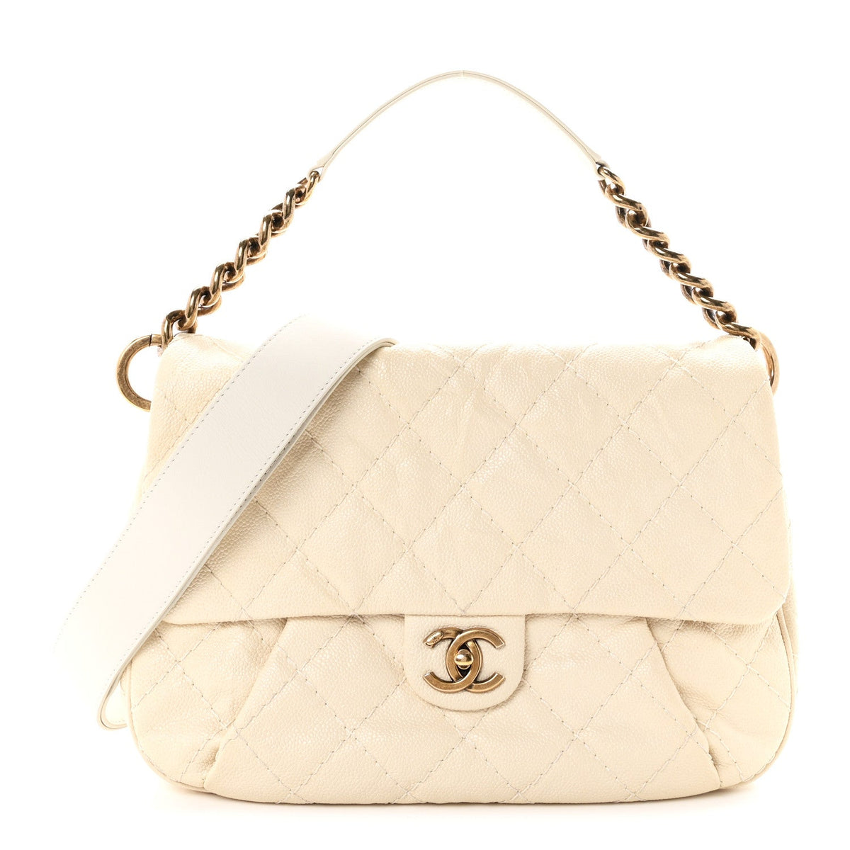 Medium Calfskin Flap Shoulder Bag - White