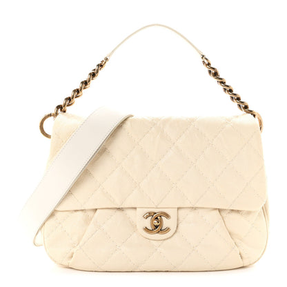 Medium Calfskin Flap Shoulder Bag - White