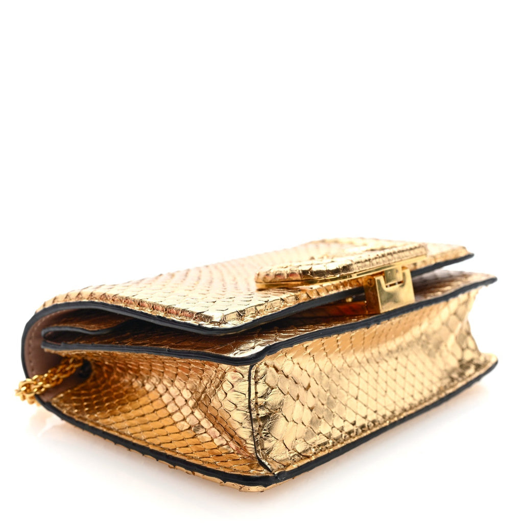 Valentino Garavani Metallic Snakeskin Vlogo Mini Shoulder Bag Gold