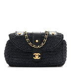 Chanel Straw Raffia Shoulder Bag Navy Blue