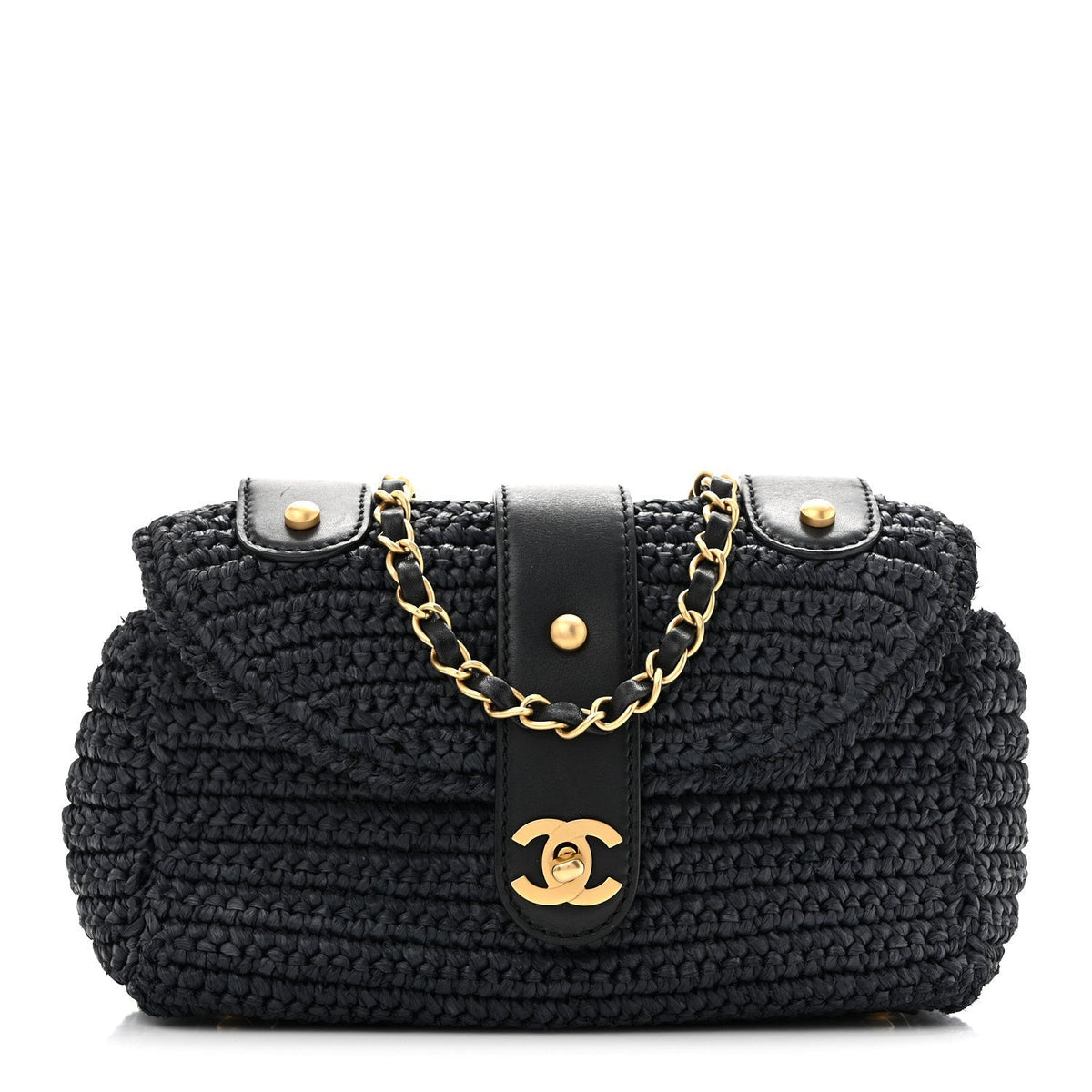 Chanel Straw Raffia Shoulder Bag Navy Blue