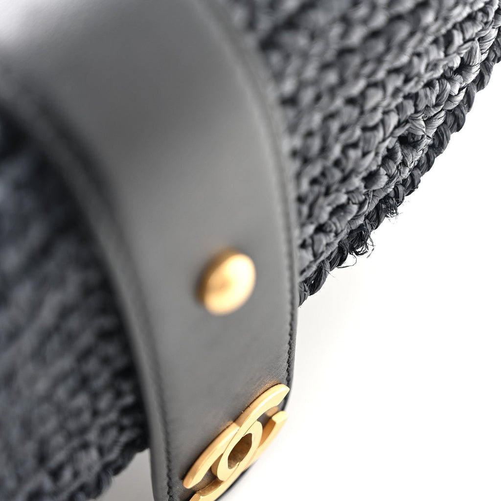 Chanel Straw Raffia Shoulder Bag Navy Blue