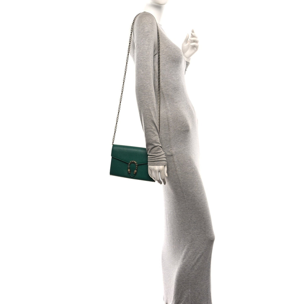 Gucci Calfskin Mini Dionysus Chain Wallet Emerald