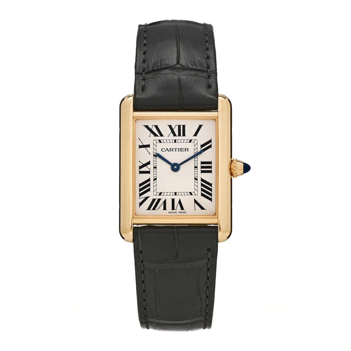 Cartier 18K Yellow Gold Alligator 26mm Tank Louis Quartz Watch