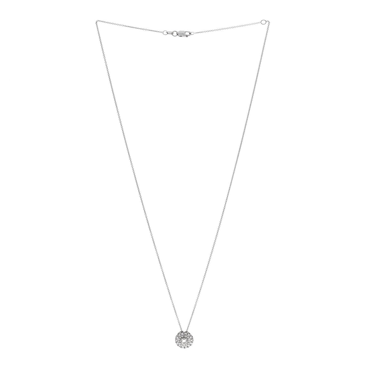 18K White Gold Diamond Round Pendant Necklace
