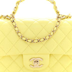 Chanel Lambskin Quilted Mini Chain Top Handle Rectangular Flap Light Yellow