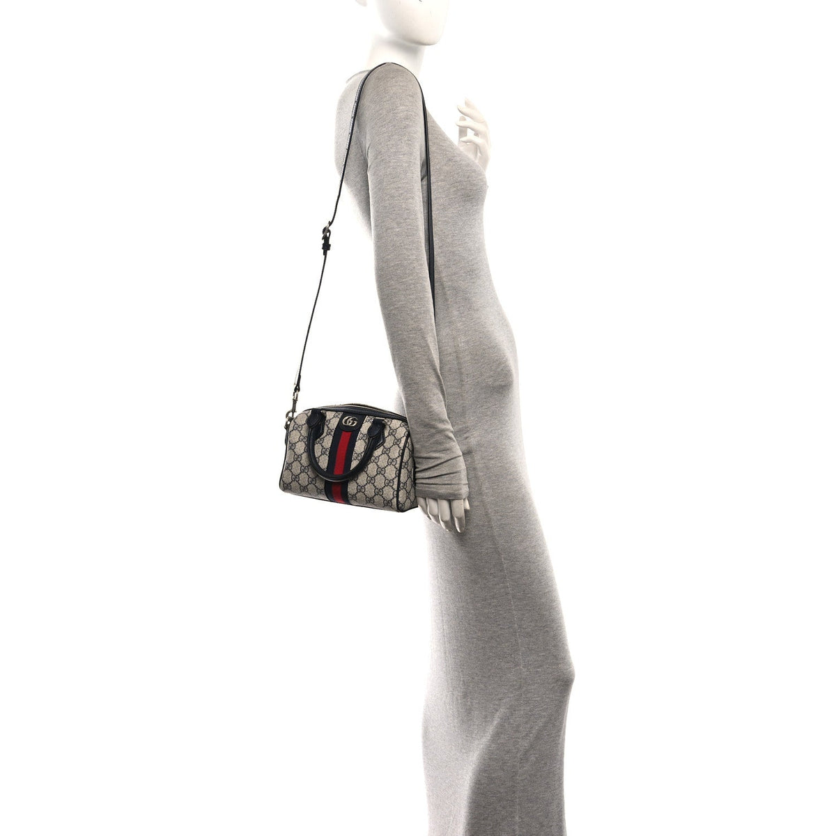Gucci GG Supreme Calfskin Mini Ophidia Top Handle Bag Beige Blue