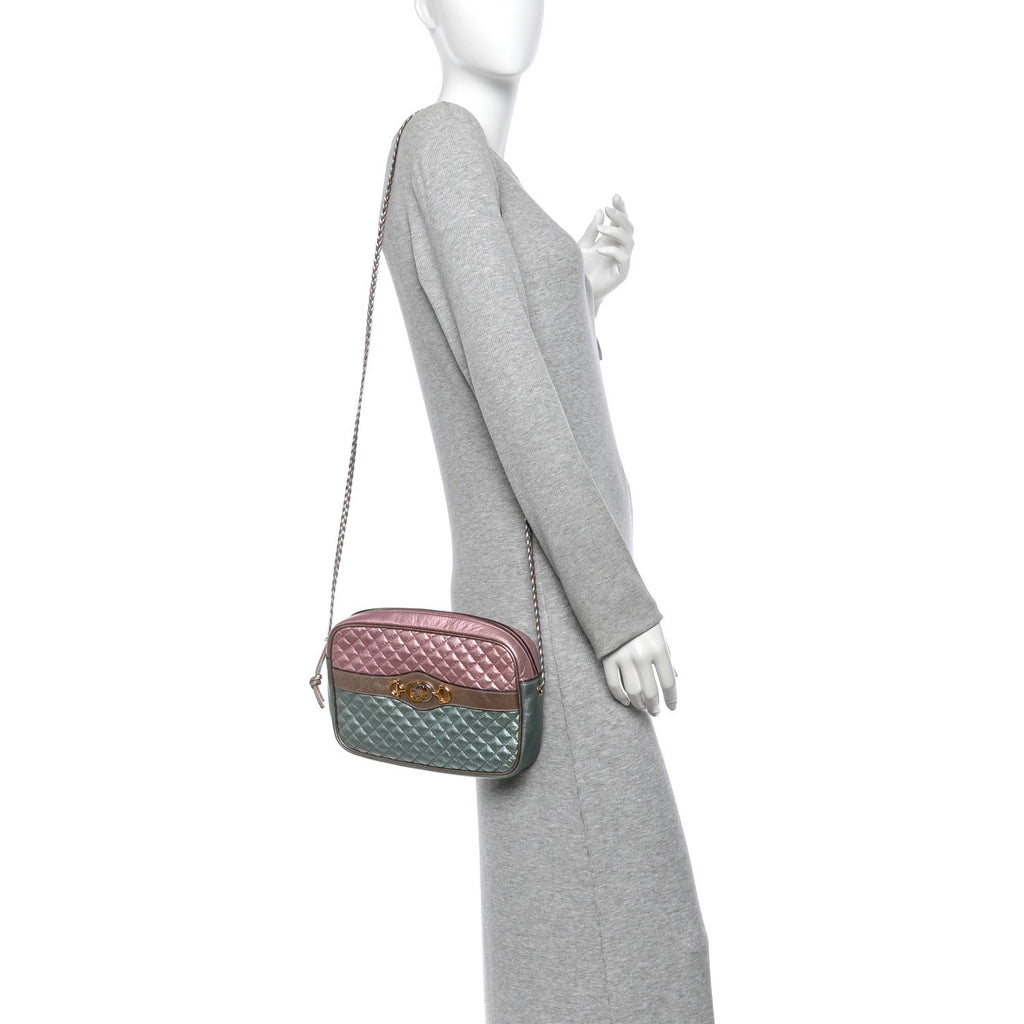 Gucci Laminated Nappa Trapuntata Small Zumi Shoulder Bag Rosa Lago Rame