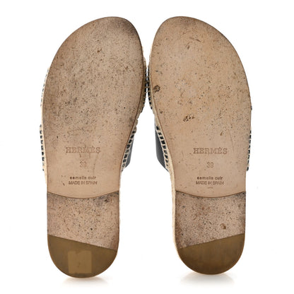 Hermes Calfskin Men's Antigua Espadrille Sandals 39 Black