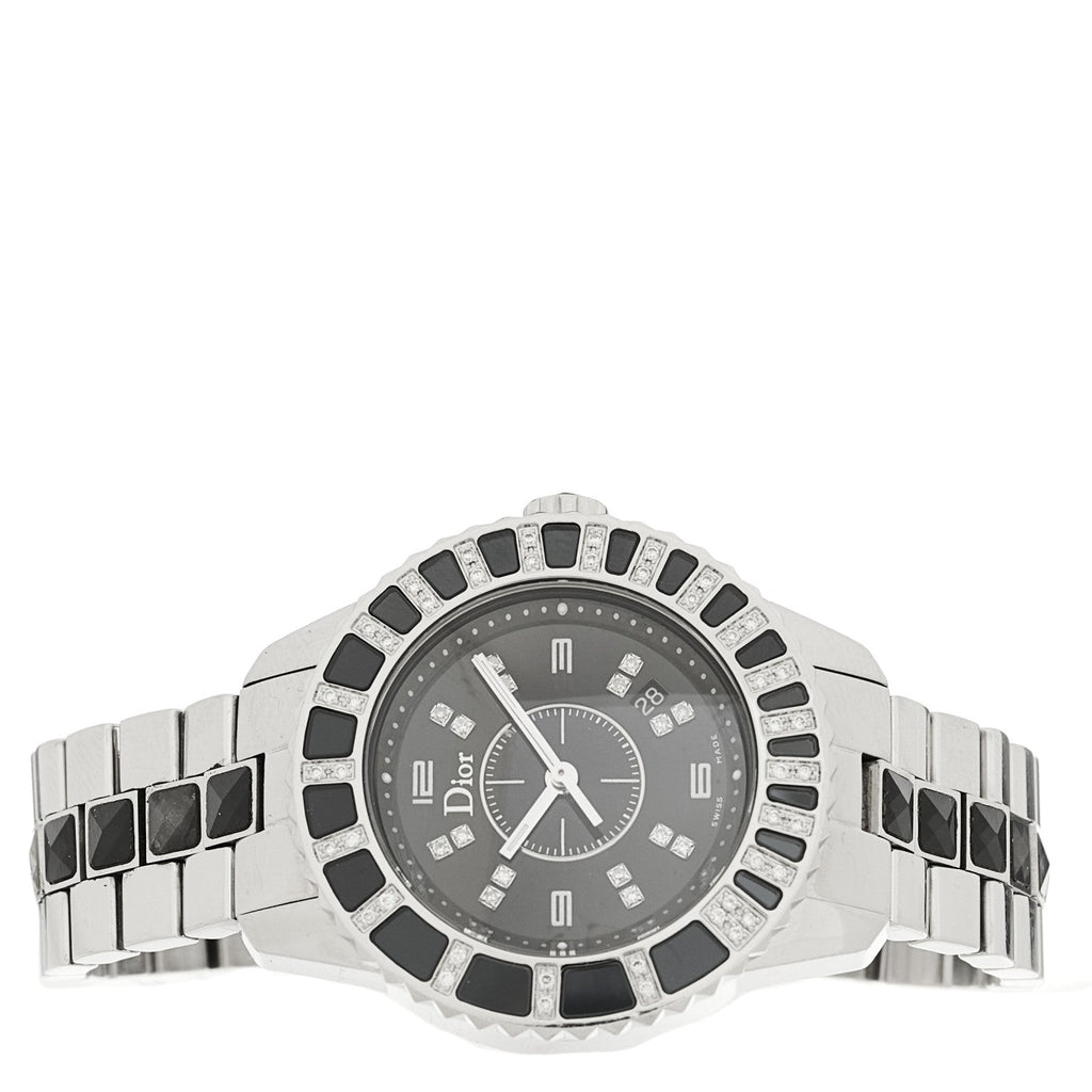 Christian Dior Stainless Steel Diamond Sapphire 33mm Christal Watch Black