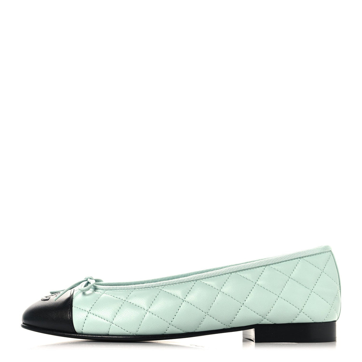 Lambskin Quilted CC Cap Toe Ballerina Flats Light Blue Black
