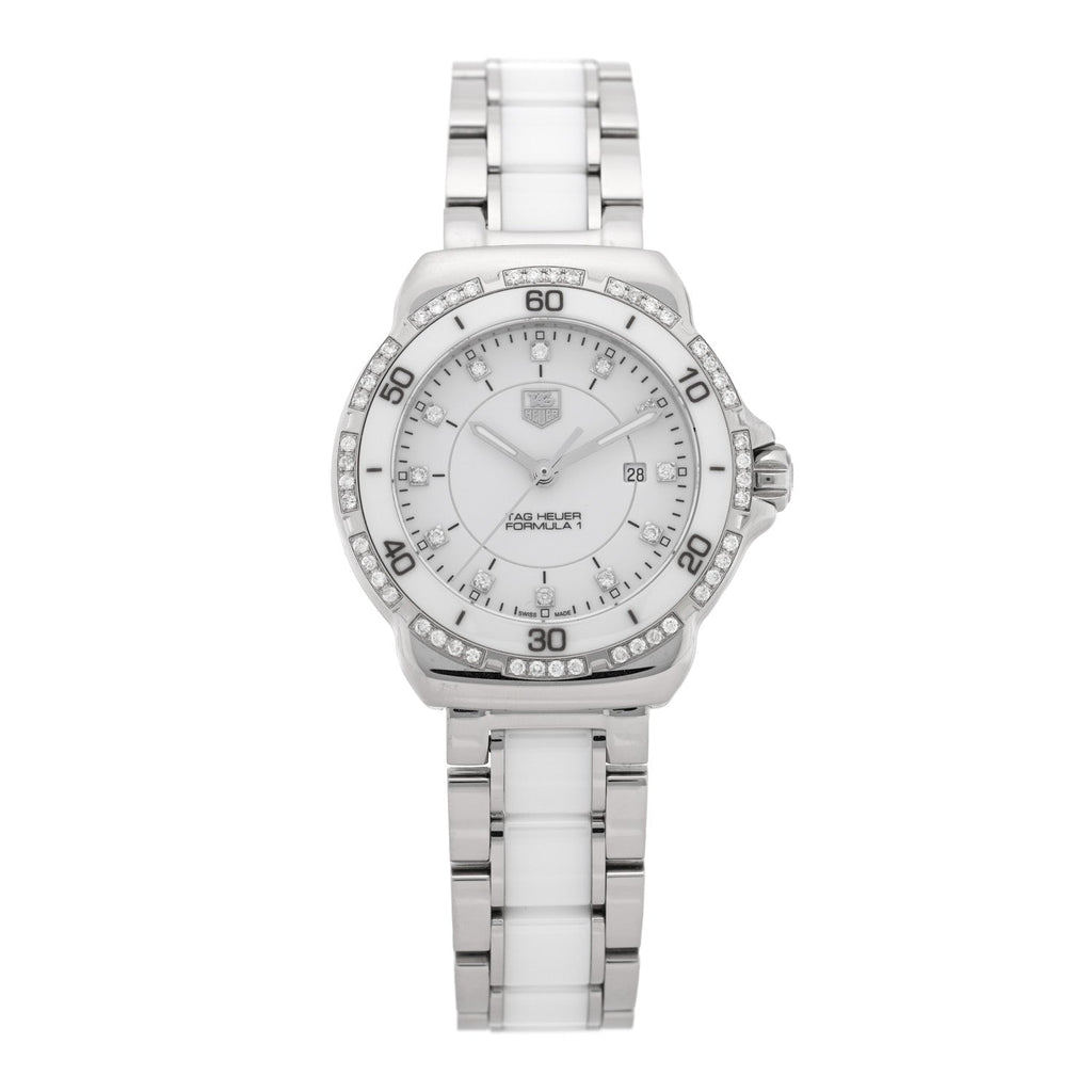 Tag Heuer Stainless Steel Ceramic Diamond 32mm Formula 1 Watch White WAH1313