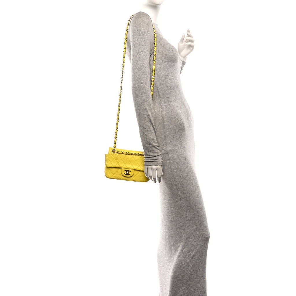Chanel Lambskin Quilted Mini Rectangular Flap Bag Yellow