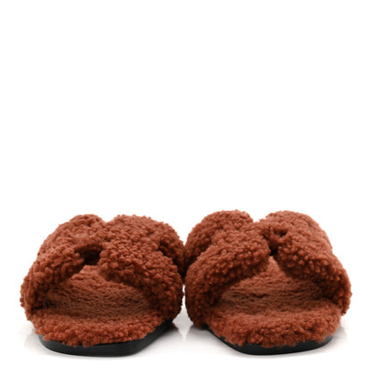 Hermes Woolskin Women's Oran Sandals 37 Cognac