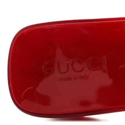 Gucci Rubber Logo Women's Platform Slide Sandals 38 Transparent Hibiscus Red