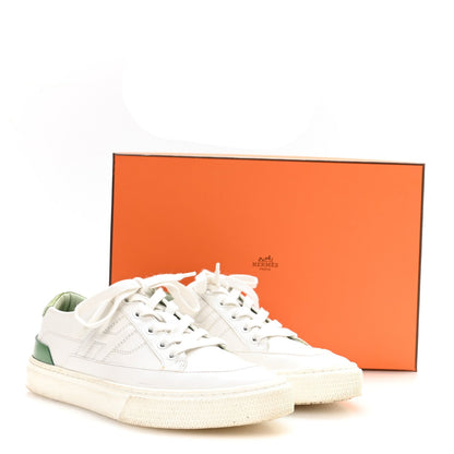 Hermès Crocodile Calfskin Women's Deep Sneakers 37.5 White Vert Jade