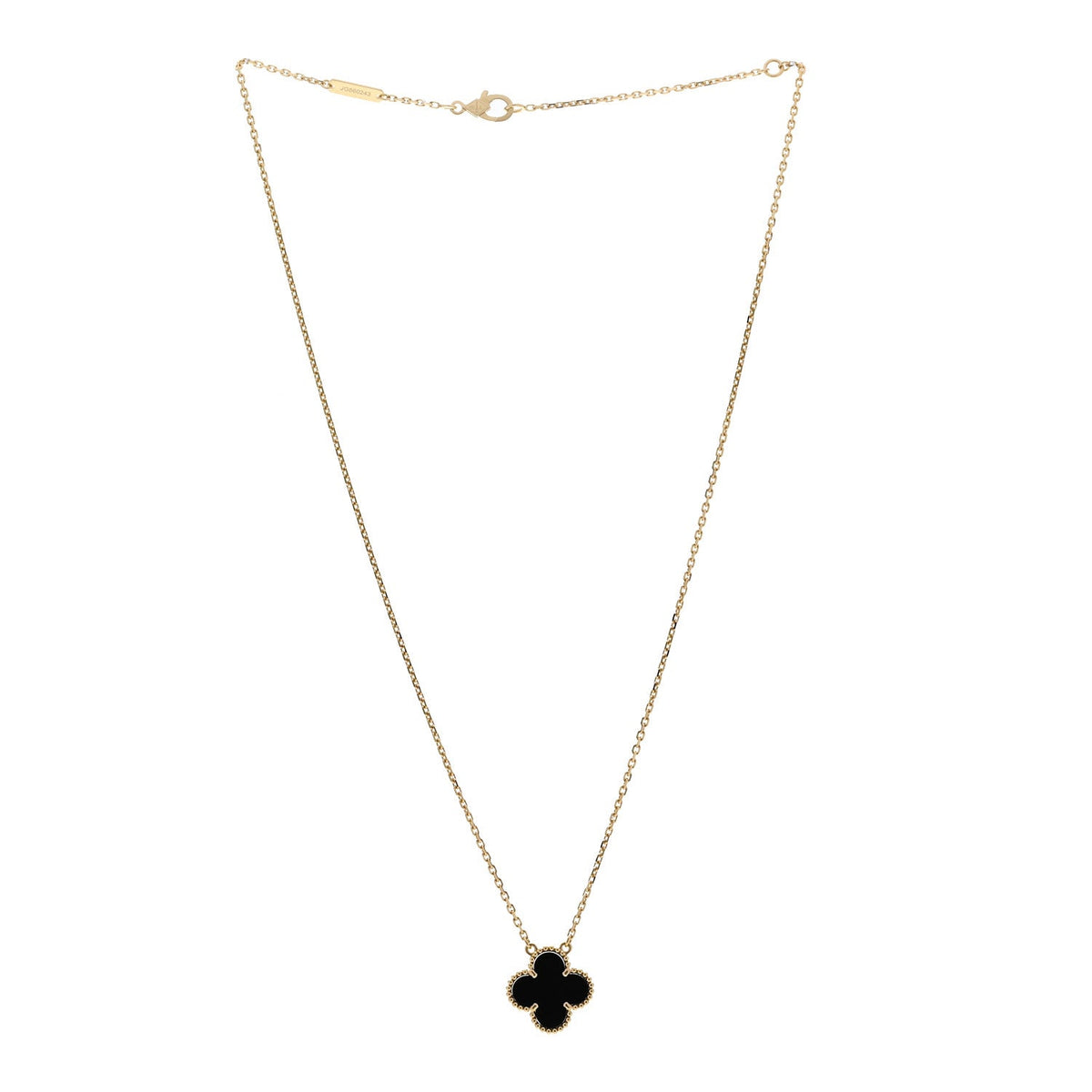 18K Yellow Gold Black Onyx Vintage Alhambra Pendant Necklace