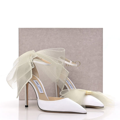 Jimmy Choo Satin Women's Averly Bow 100 Pumps 39.5 Latte