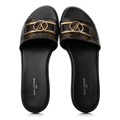 Louis Vuitton Patent Monogram Women's Lock It Flat Mules 39