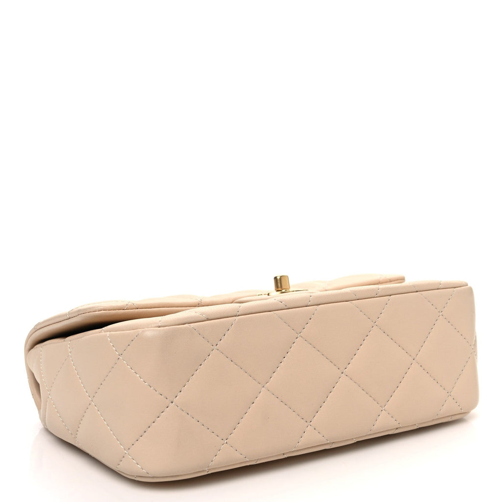 Chanel Lambskin Quilted Metal Enamel Top Handle Flap Beige