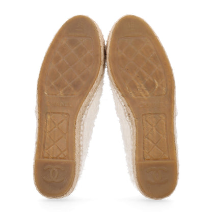 Chanel Tweed Grosgrain Women's CC Espadrilles 36 White Beige