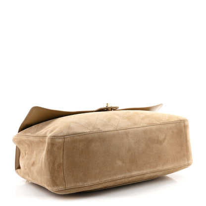 Maxi Calfskin Suede Flap Shoulder Bag