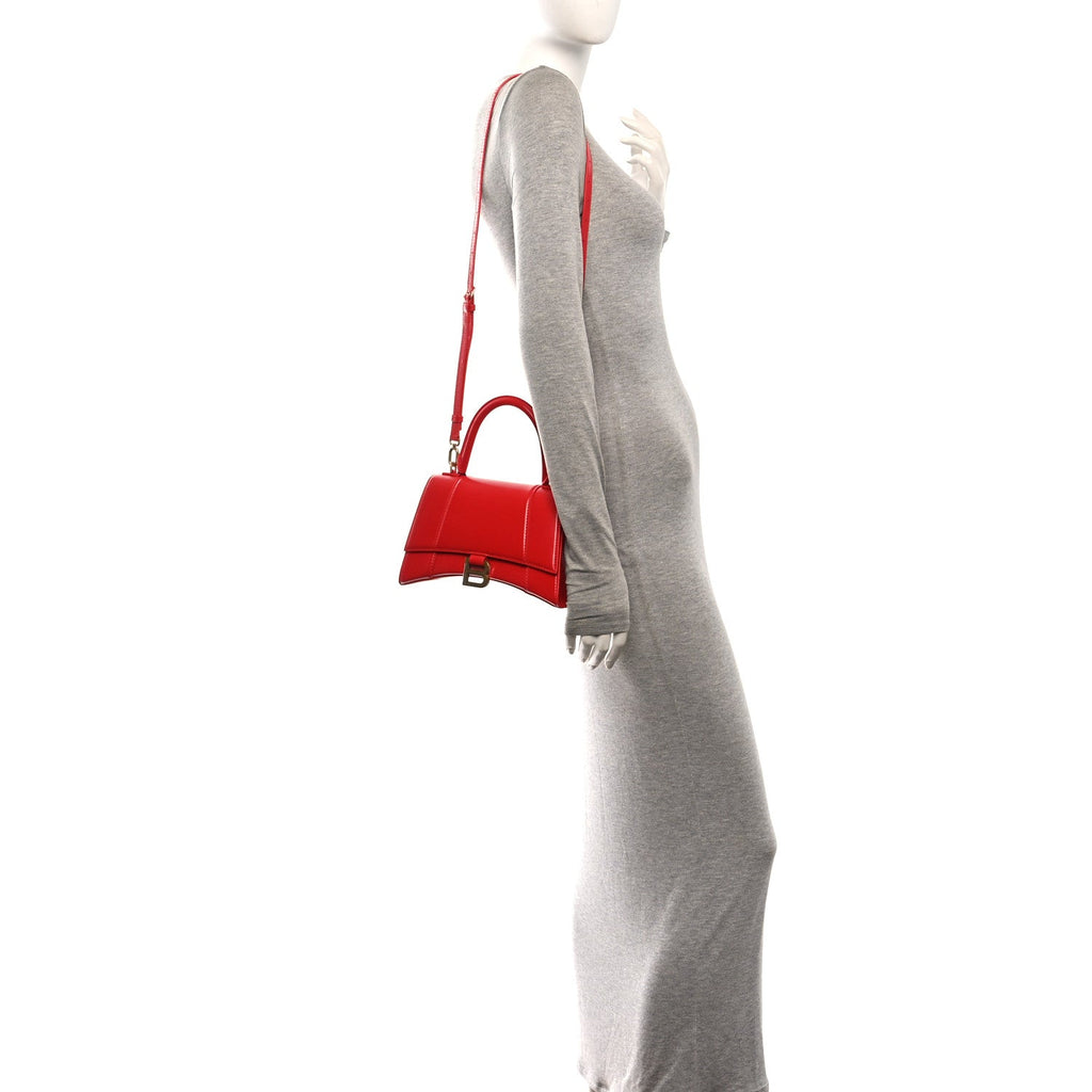 Balenciaga Shiny Box Calfskin Small Hourglass Top Handle Bag Bright Red